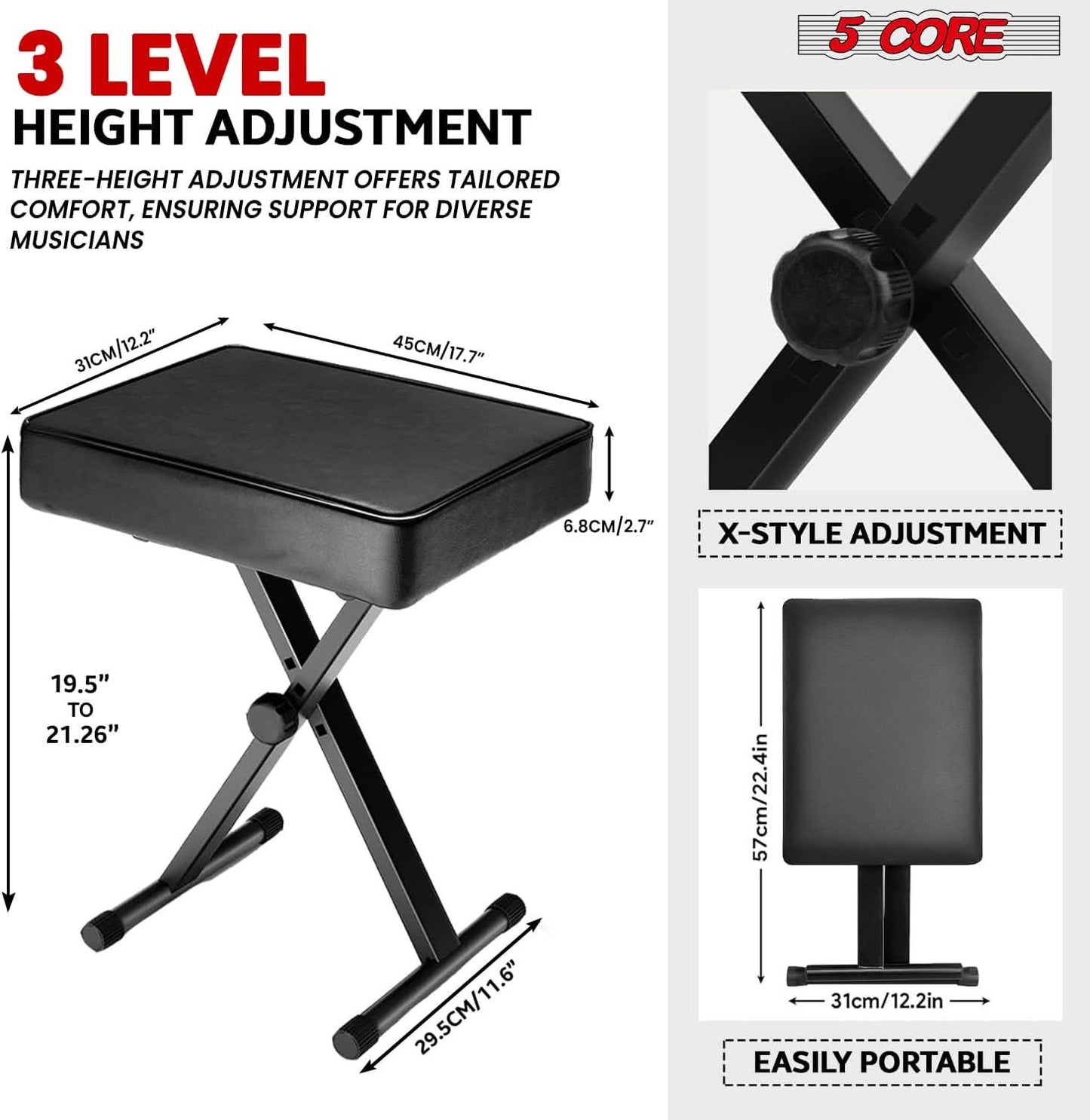 5Core Keyboard Stand Adjustable z Style Piano Riser + Keyboard Piano