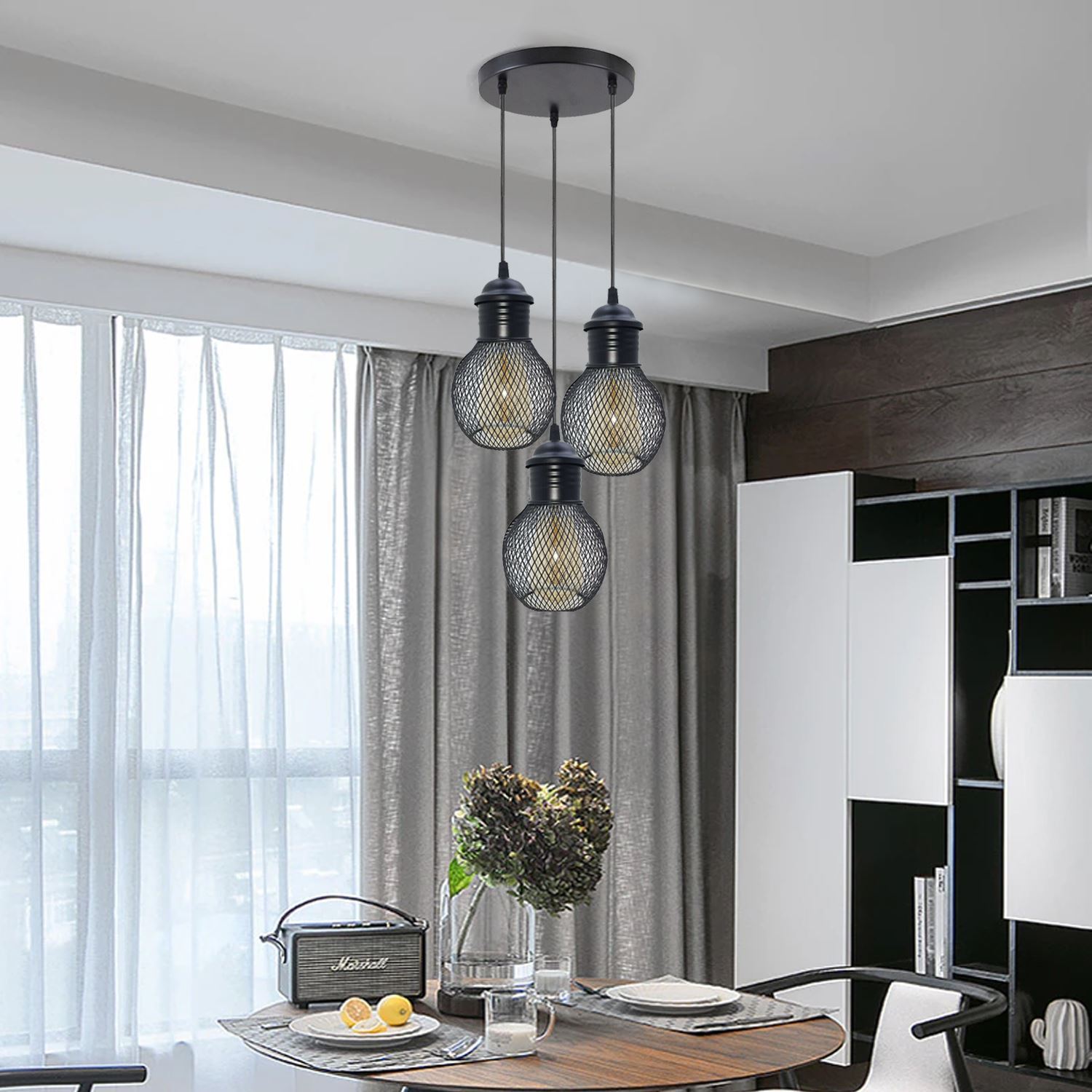 3Head Modern Vintage Industrial Retro Loft Cage Ceiling Lamp Shade