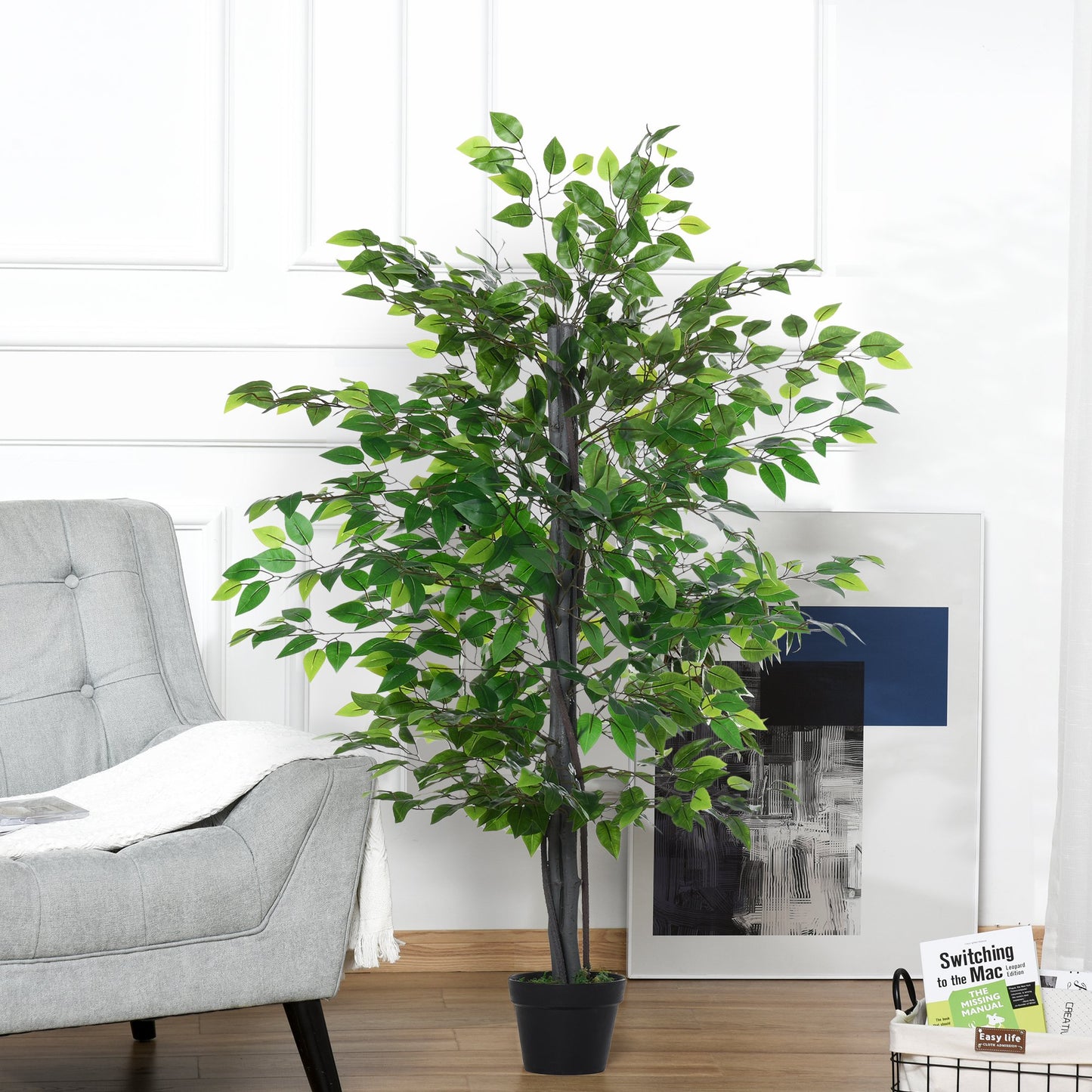 Outsunny 57'' Artificial Banyan Plant Faux Decorative Tree w/ Cement