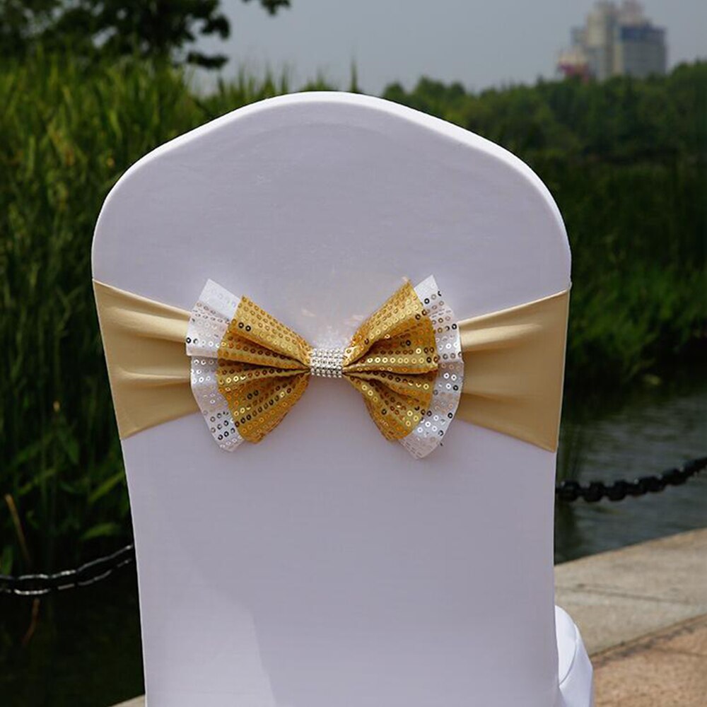 1pc Bows Chair Sashes  Elastic Cloth Chair Ribbon