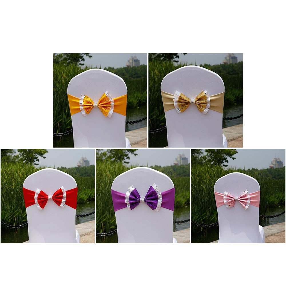 1pc Bows Chair Sashes  Elastic Cloth Chair Ribbon