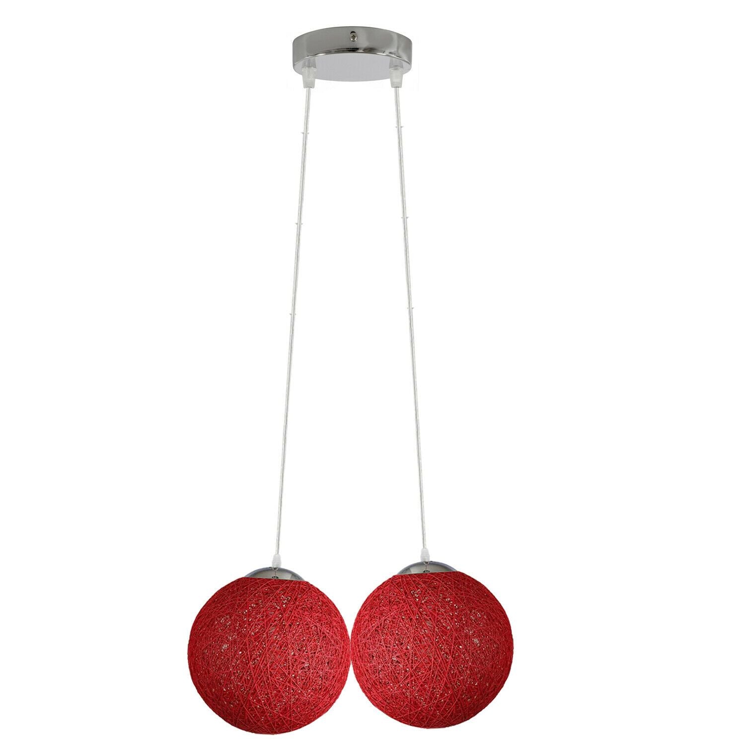 Rattan Wicker Woven Red Ball Globe Pendant Lampshade Two Outlet~1817 Main image