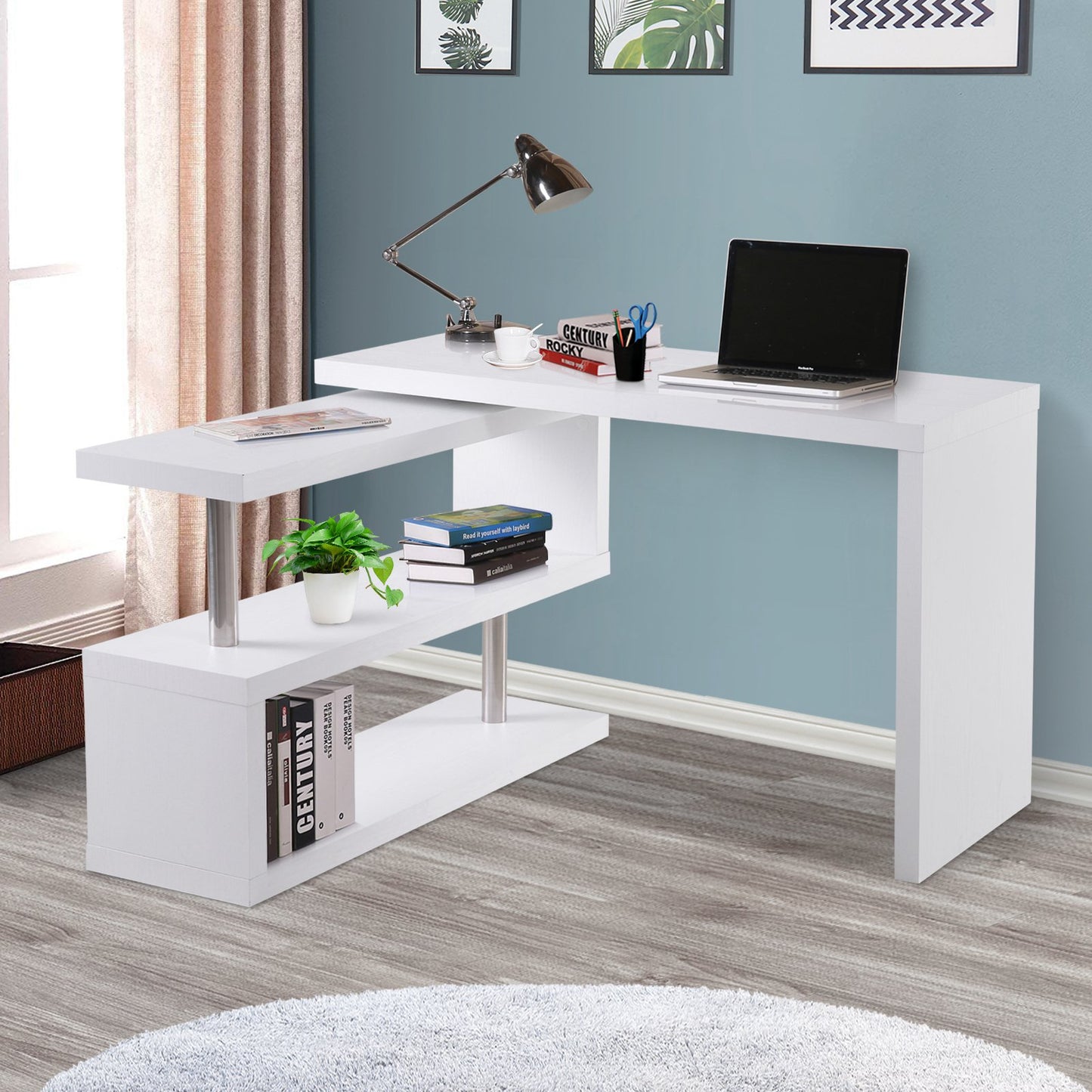 HOMCOM Modern Corner Rotating L-Shaped Office Table Computer Desk with