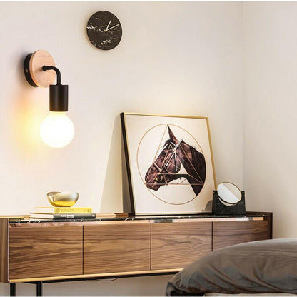 Retro Vintage Industrial Wood Wall Sconce Light Loft Rustic Lamp Light