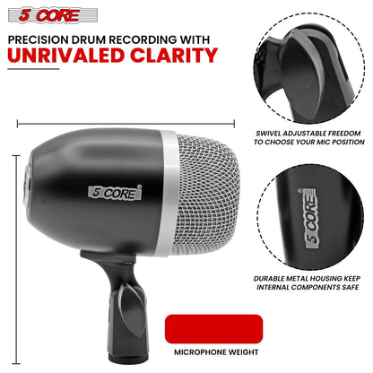 5Core Tom Snare Mic Cardioid Dynamic Microphone for Drum Kit