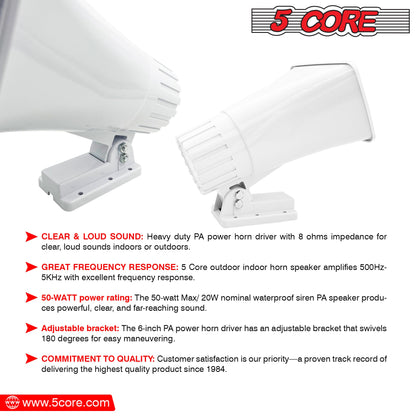 5Core Indoor Outdoor PA Horn Speaker 6 x 4 Inch Loud PA System 8Ohm