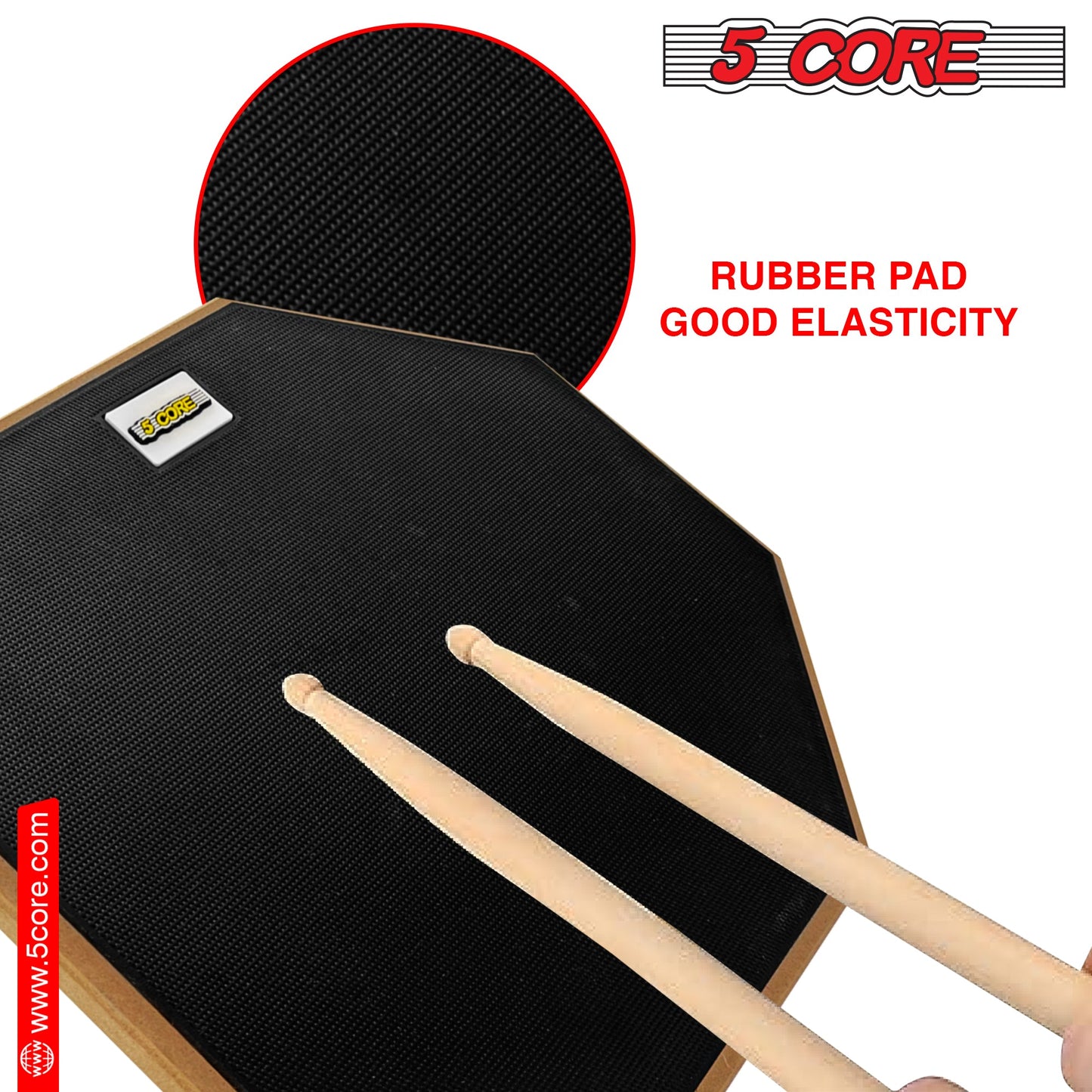 5 Core Drum Practice Pad Set 12" Adjustable Snare Drumming Stand