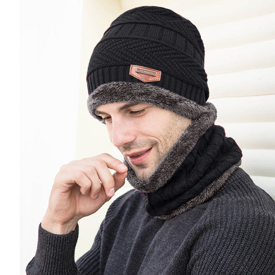 3 Pcs Men's Hat Scarf Gloves Set Warm Beanie Fleece Lining Scarf