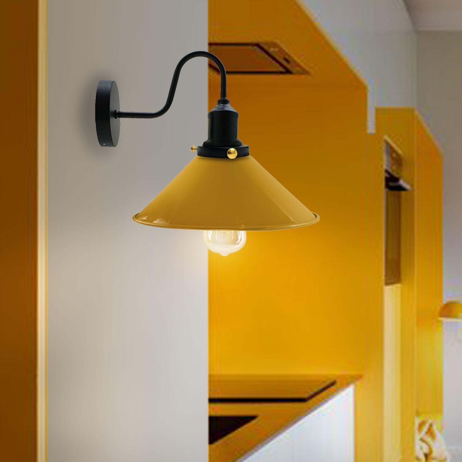 Vintage Industrial Swan Neck Wall Light Indoor Sconce Metal Cone Shape