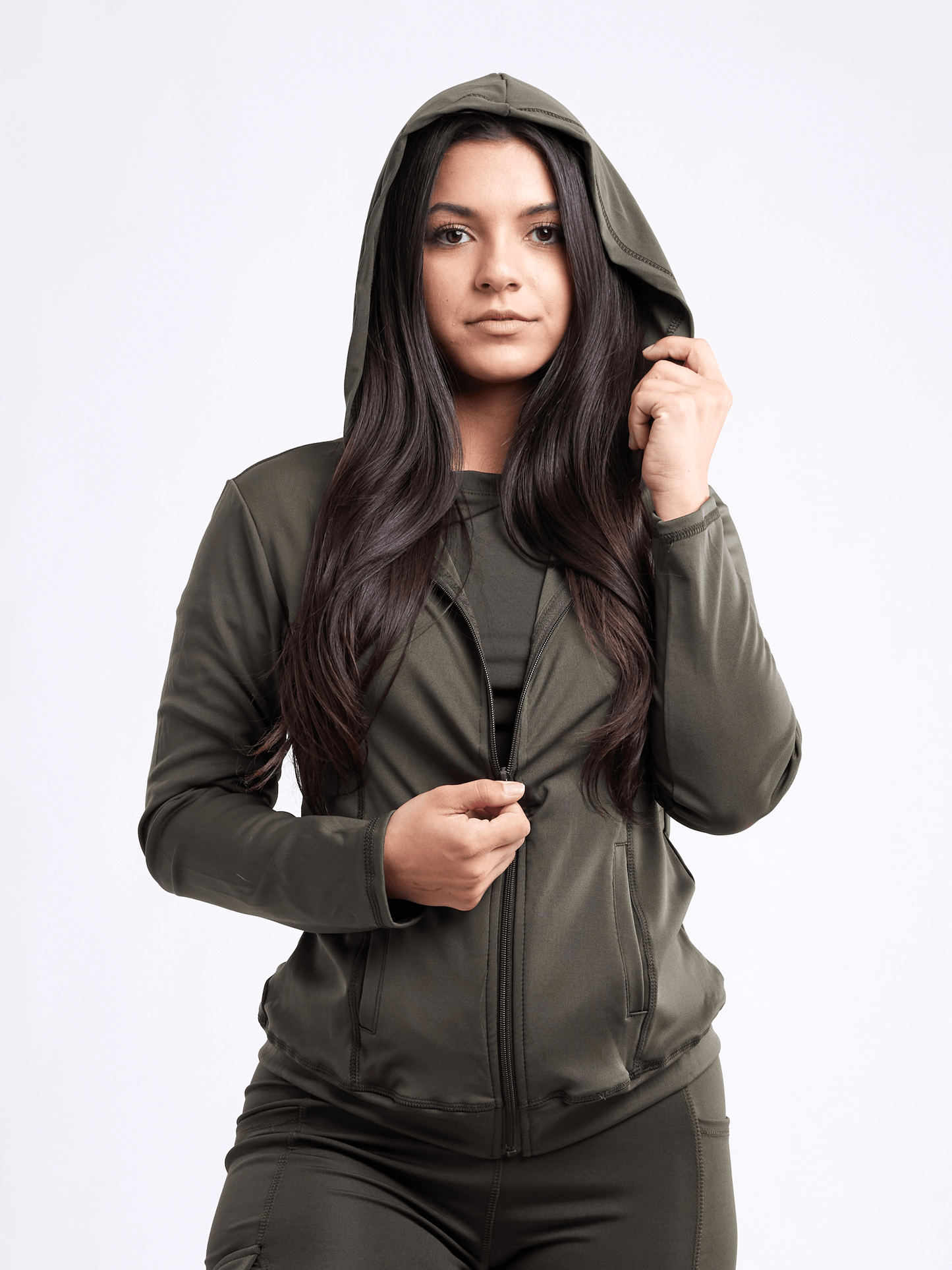 Athletic Fitted Zip-Up Hoodie Jacket with Pockets