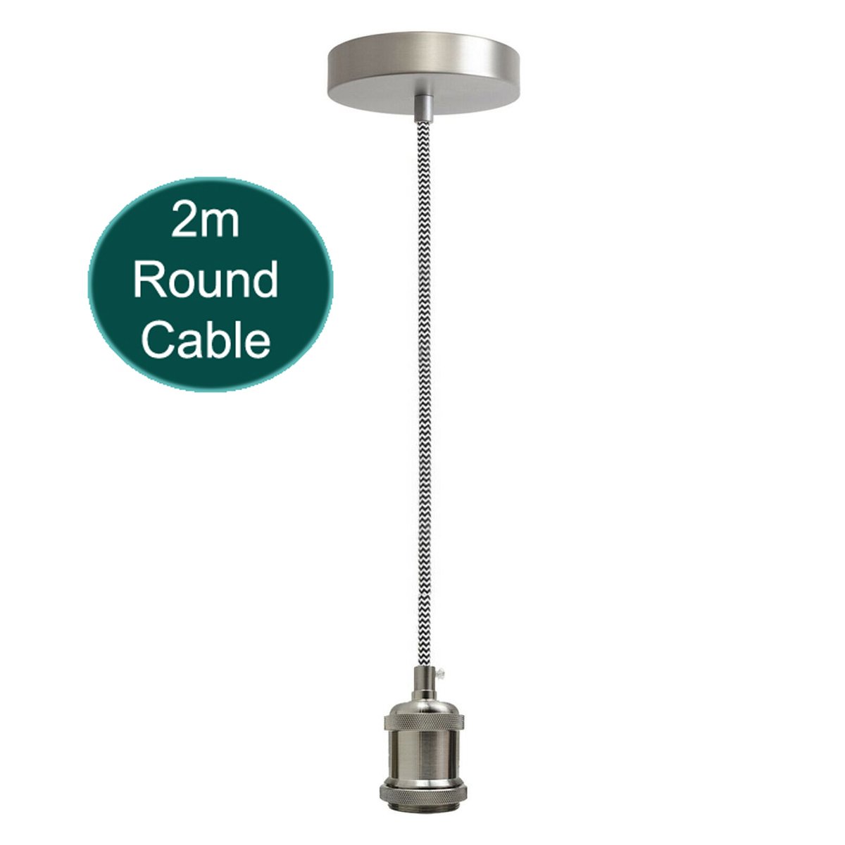 4 Outlet 2m Black & White Round Cable E27 Base Satin Nickel Holder Main image