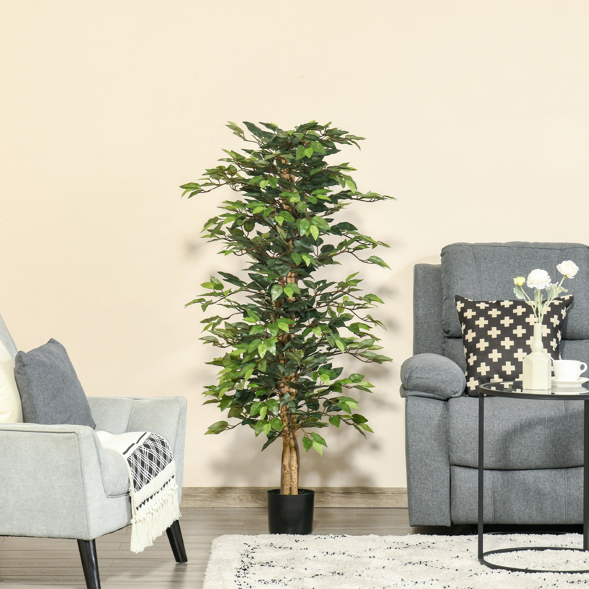 HOMCOM 5FT Artificial Ficus Tree Faux Decorative Plant in Nursery Pot Main image