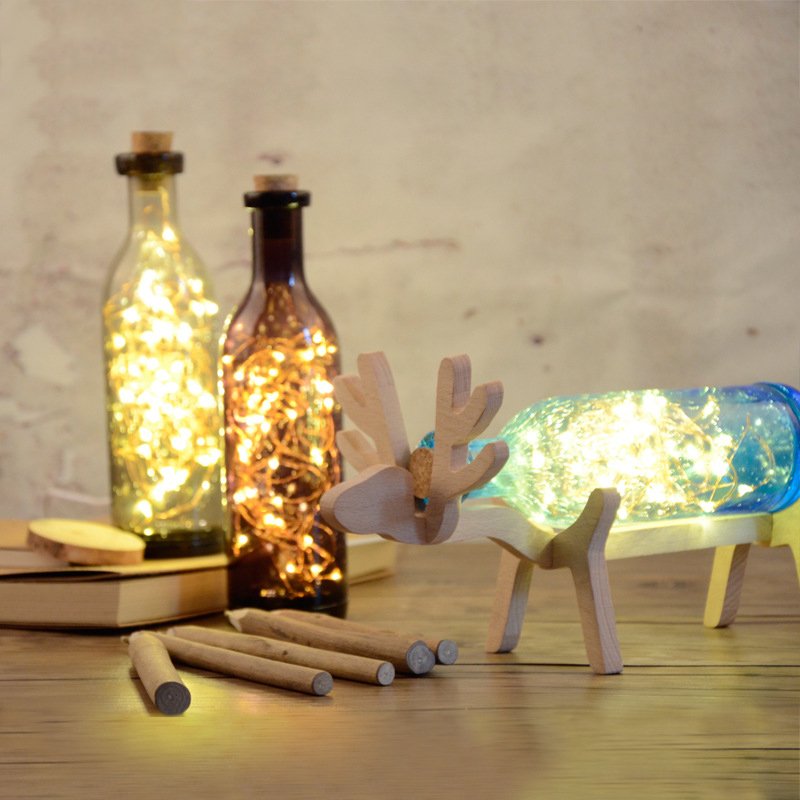 Wooden Deer Bottle Lamp