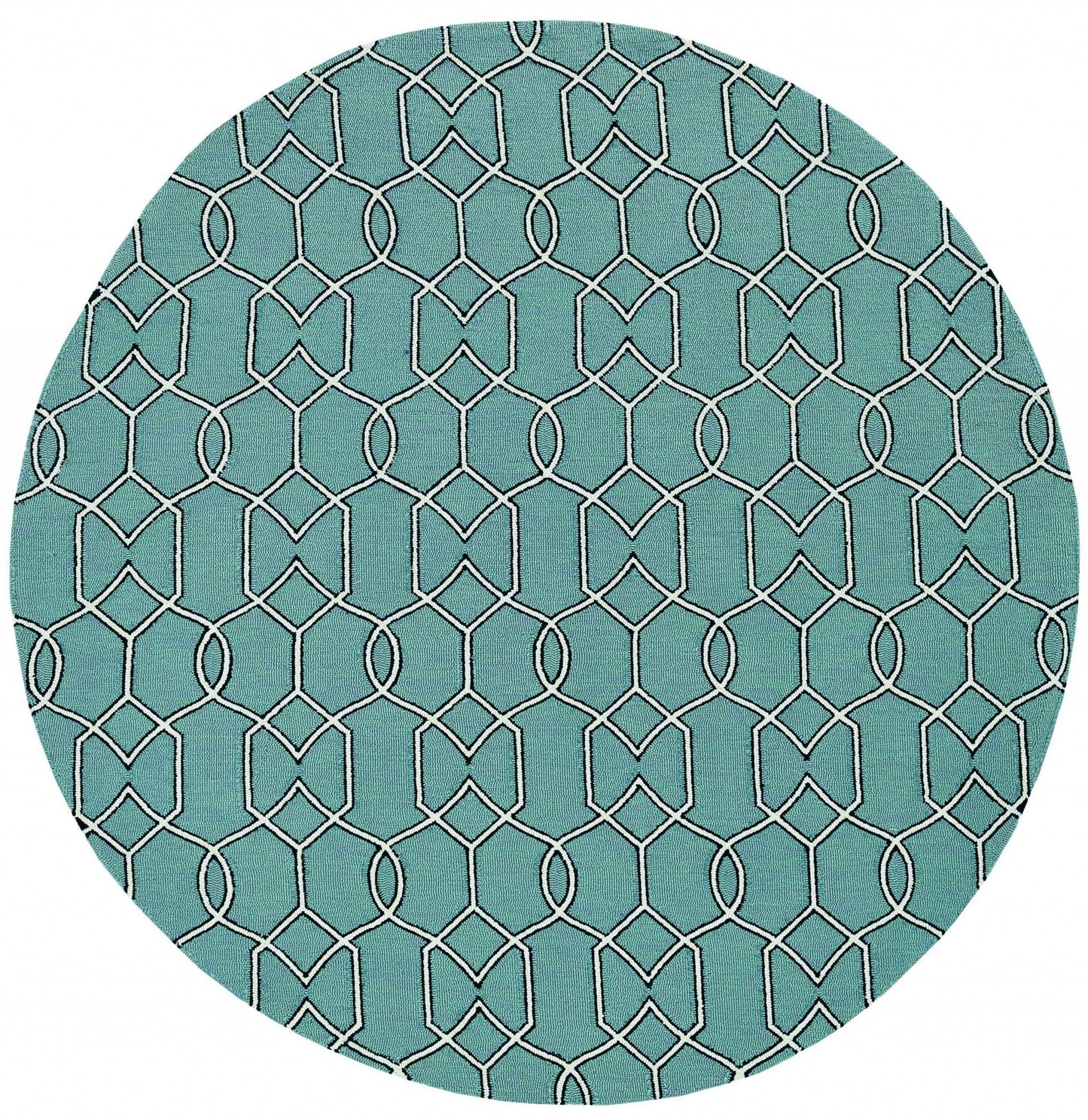 7inches Spa Green Hand Hooked UV Treated Geometric Round Indoor