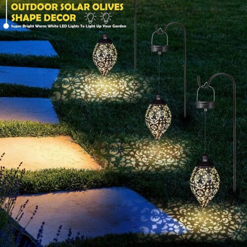 2Pcs Solar LED Hanging Lantern Lights Metal Garden Patio Decor Lights