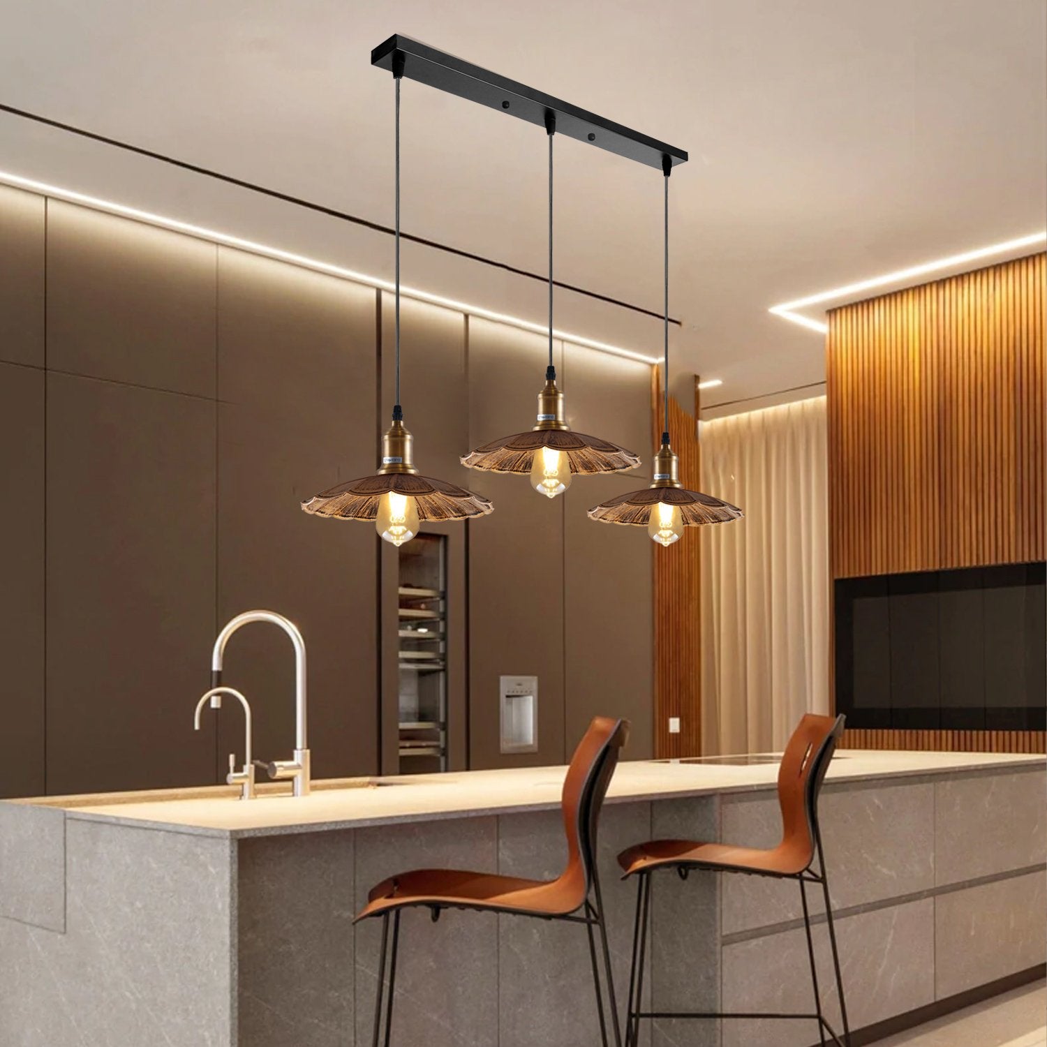 Stylish Copper 3 Pendant Light Fixture Umbrella Design~1482
