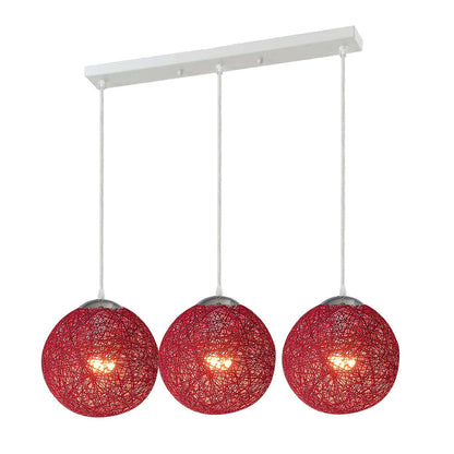 3 Head Red Rattan Pendant Light Living Room Décor ~1881