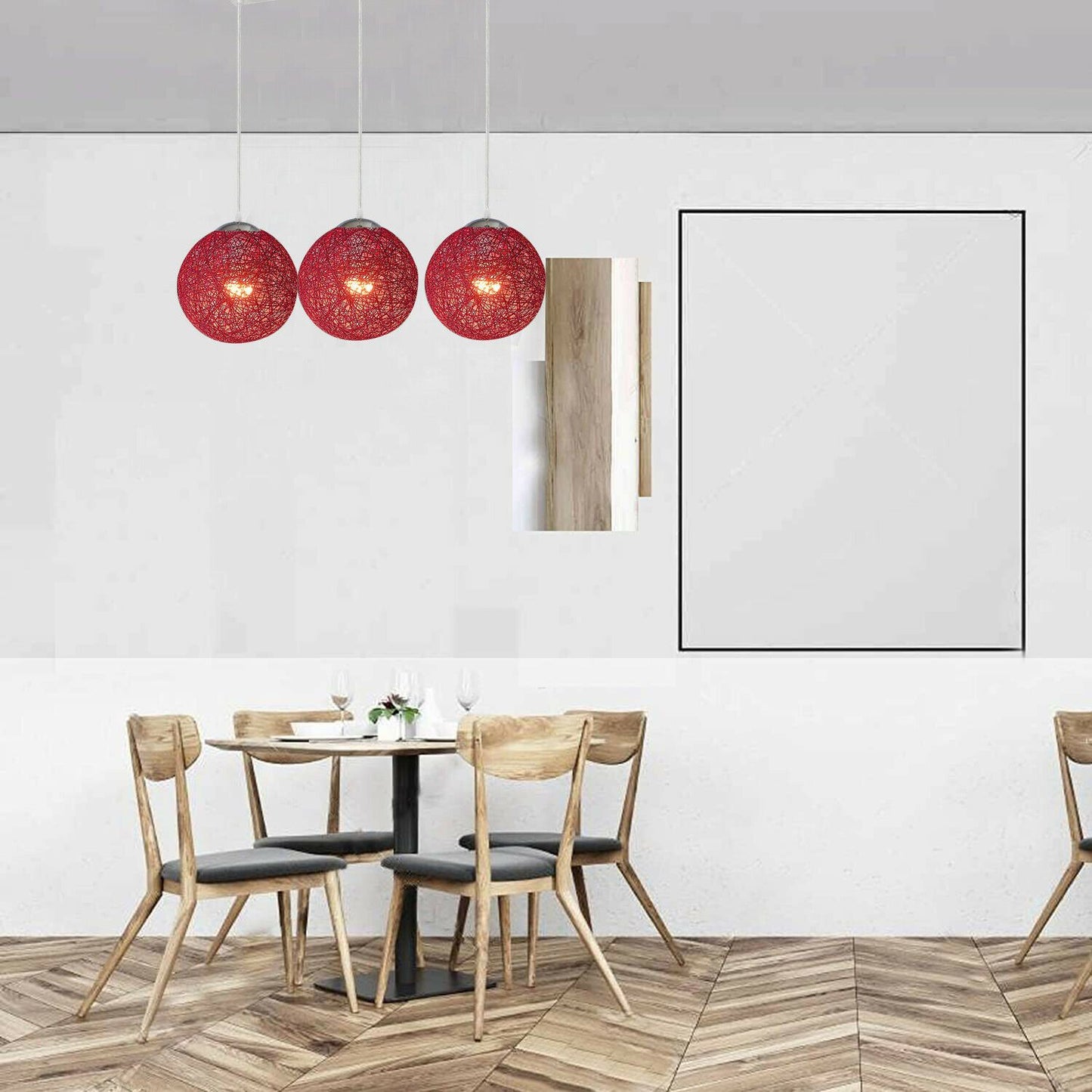 3 Head Red Rattan Pendant Light Living Room Décor ~1881