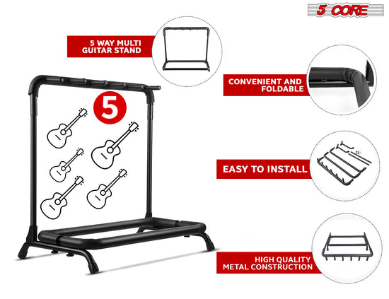 5Core Guitar Rack 5 Slot Multi Guitars Stands Floor Safe Storage for