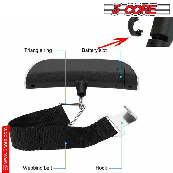 5Core Digital Luggage Scale Travel Weight Scales Hanging Baggage