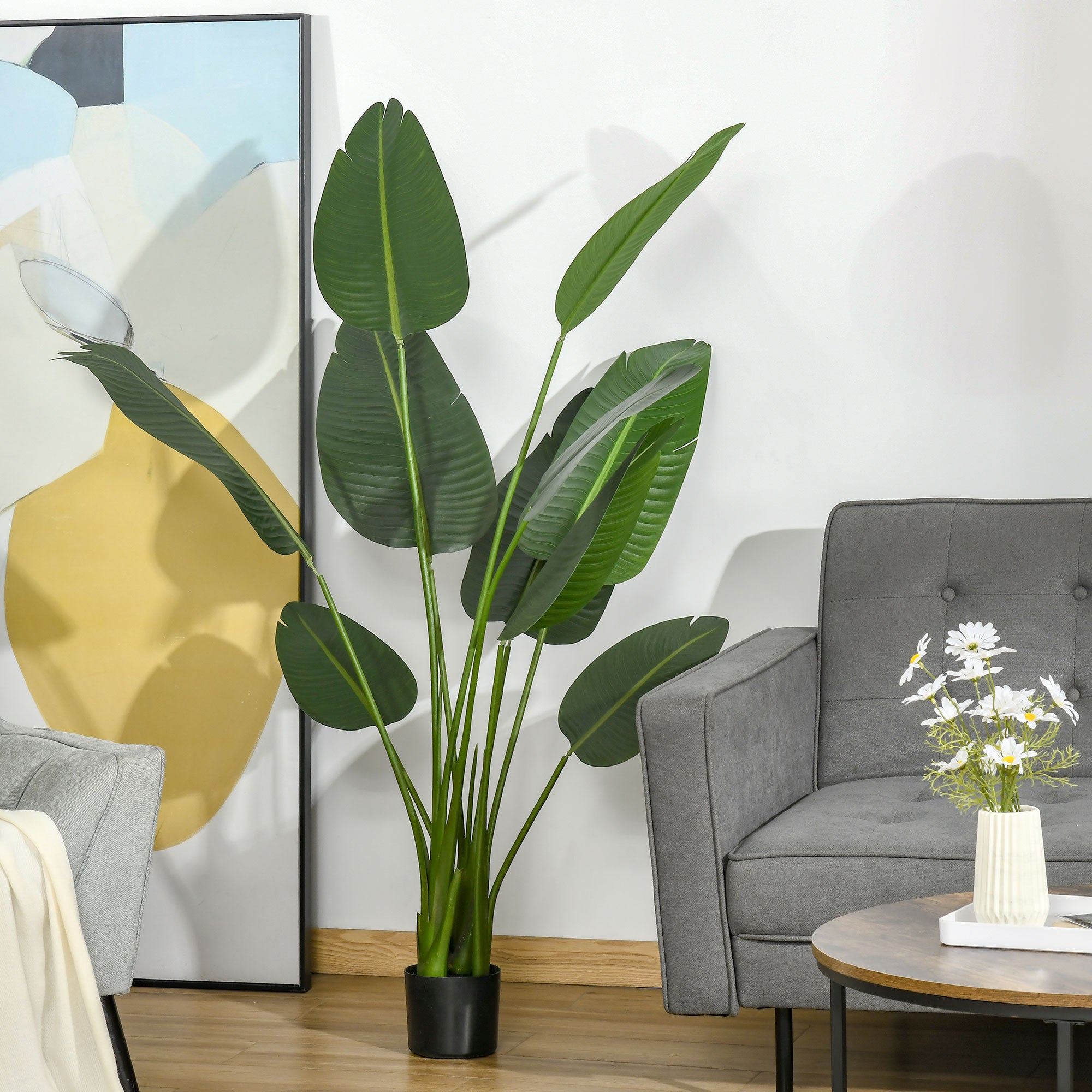 HOMCOM 5FT Artificial Banana Tree Faux Decorative Plant in Nursery Pot Main image