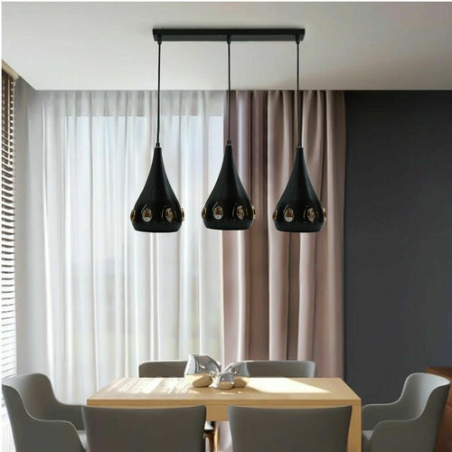 Modern Retro Industrial Crystal Ceiling Light Black Shade 3Head Secondary image