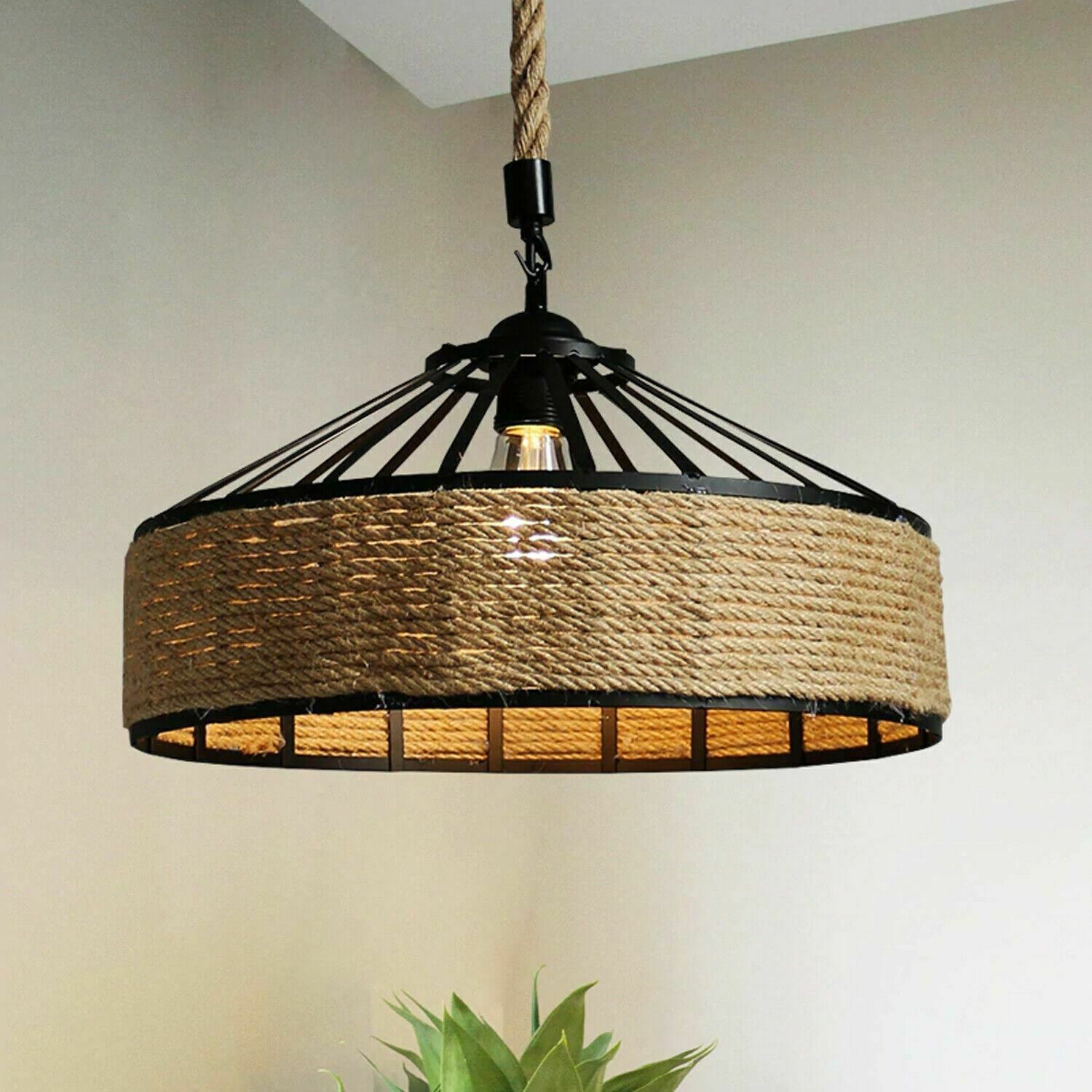 Retro Hemp Rope Pendant Lighting fixtures~1104 Secondary image