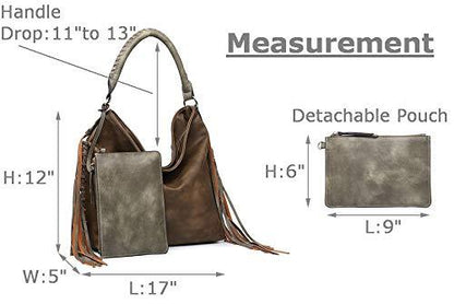 SHOMICO Hobo Bag for Women Boho Purses and Handbags Fringe Big (Bigger