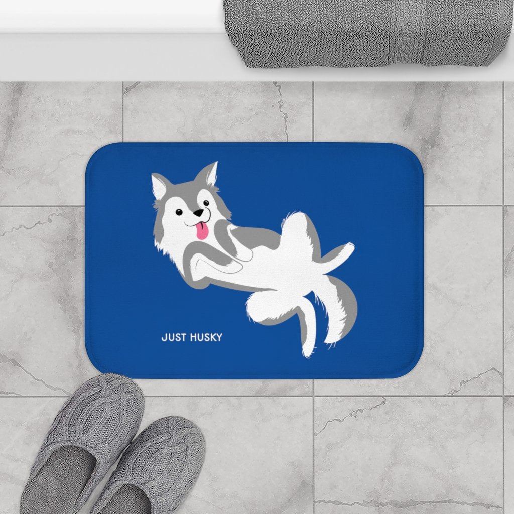Cute Husky Blue Bath Mat Main image
