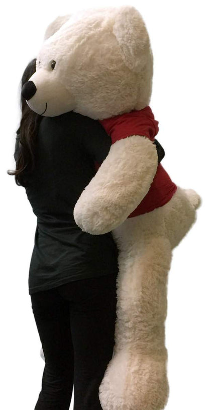 Giant Teddy Bear 52 Inch Soft White Wears Removable Tshirt I LOVE YOU