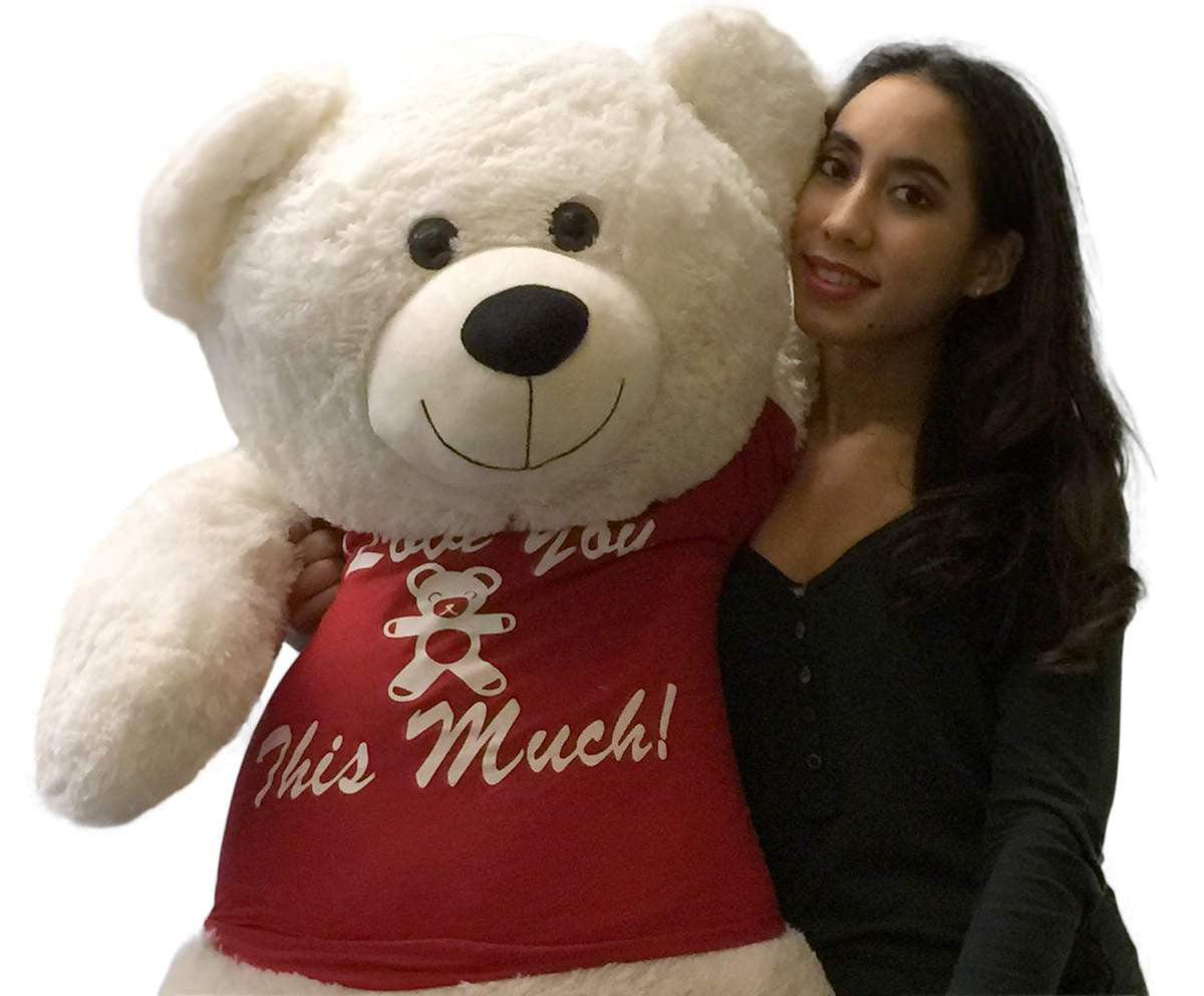 Giant Teddy Bear 52 Inch Soft White Wears Removable Tshirt I LOVE YOU