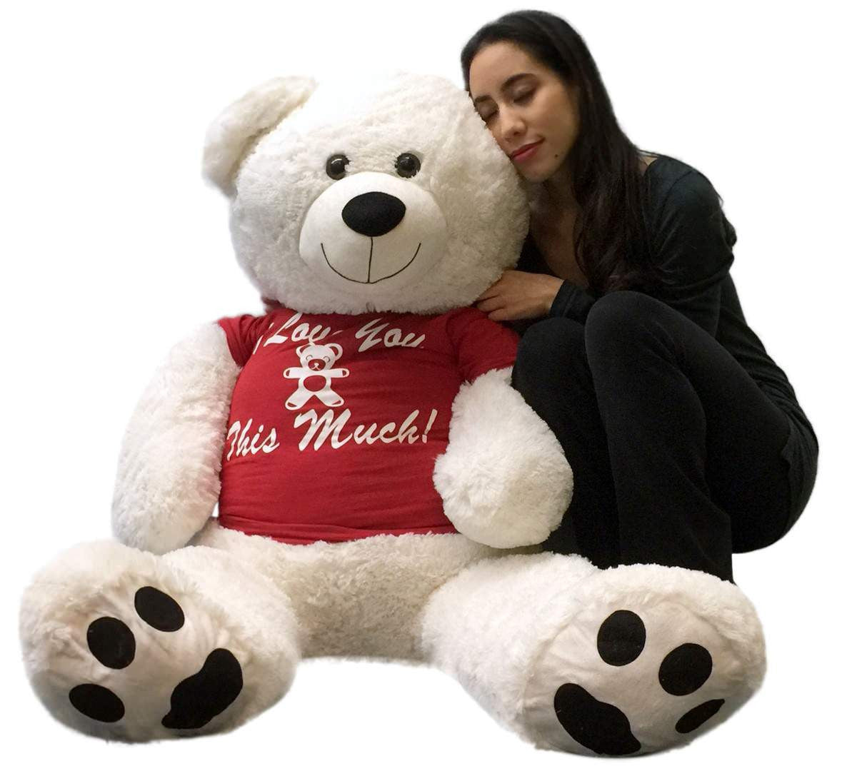 Giant Teddy Bear 52 Inch Soft White Wears Removable Tshirt I LOVE YOU