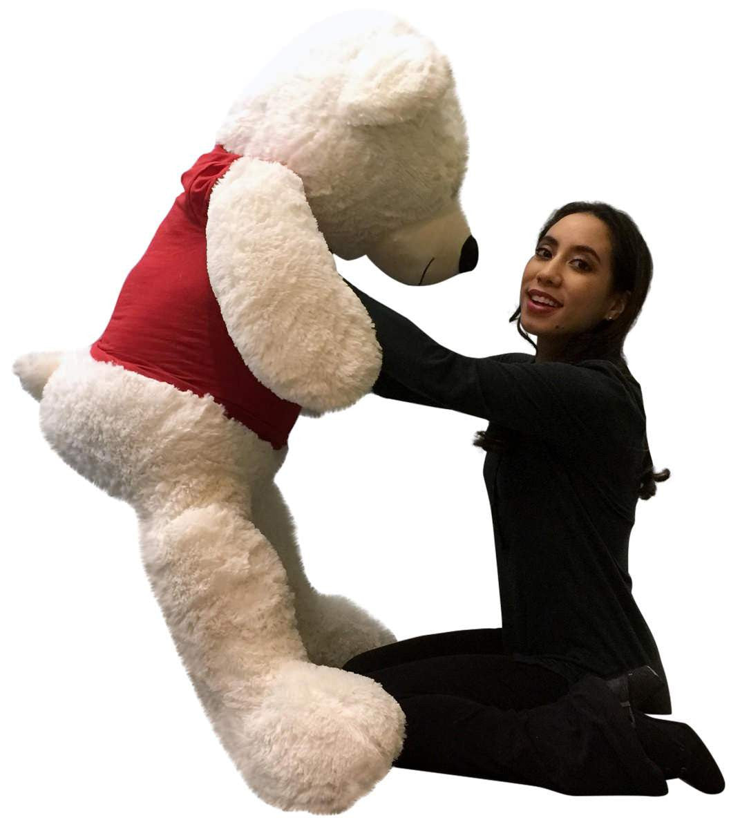 Giant Teddy Bear 52 Inch Soft White Wears Removable Tshirt I LOVE YOU