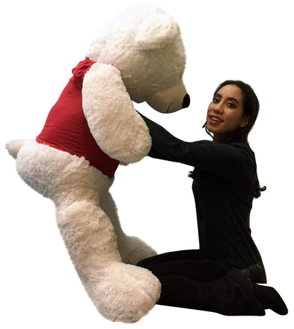 Giant Teddy Bear 52 Inch Soft White Wears Removable Tshirt I LOVE YOU