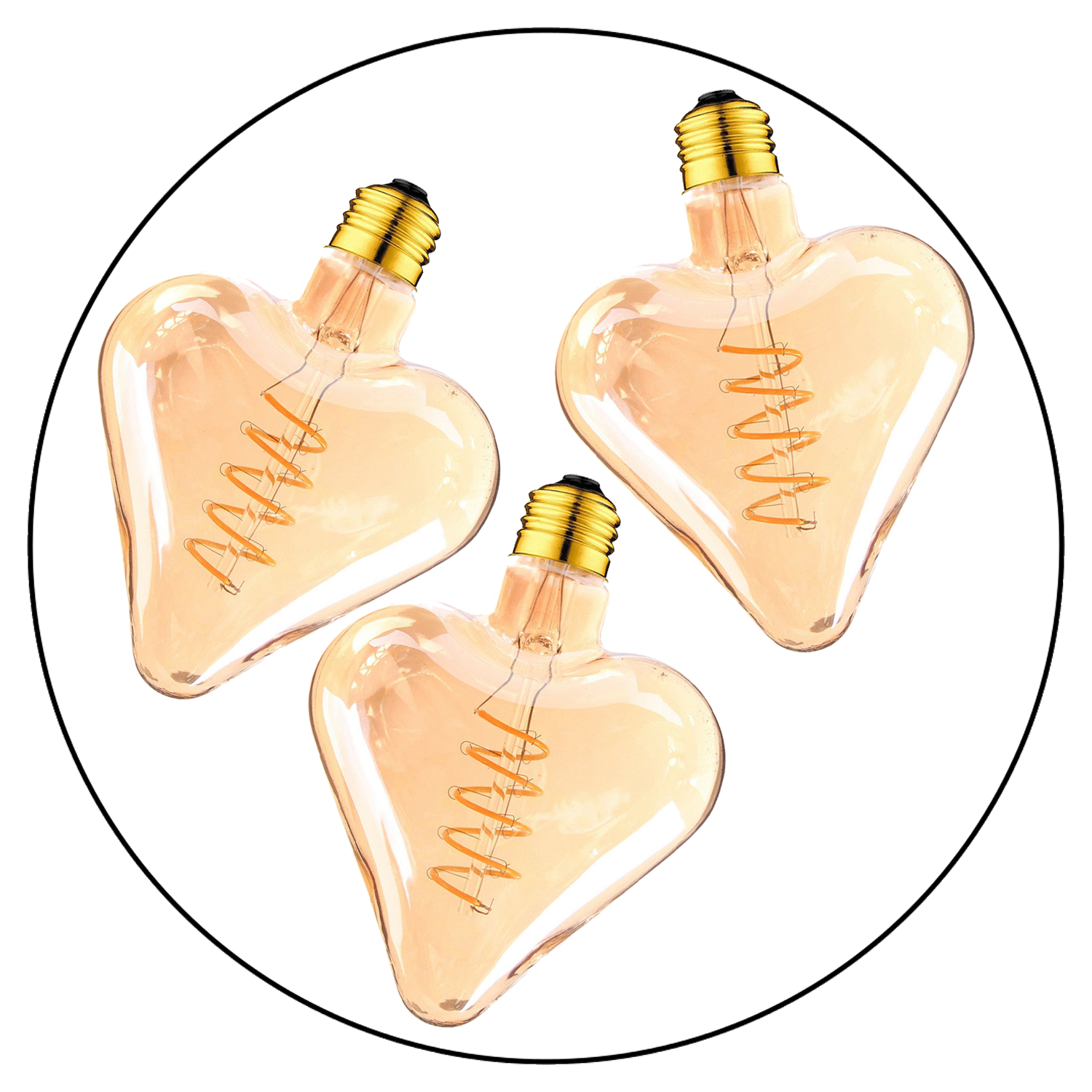 3 Pack LED Soft Light Heart E27 4W Filament Glass Retro Warm Main image