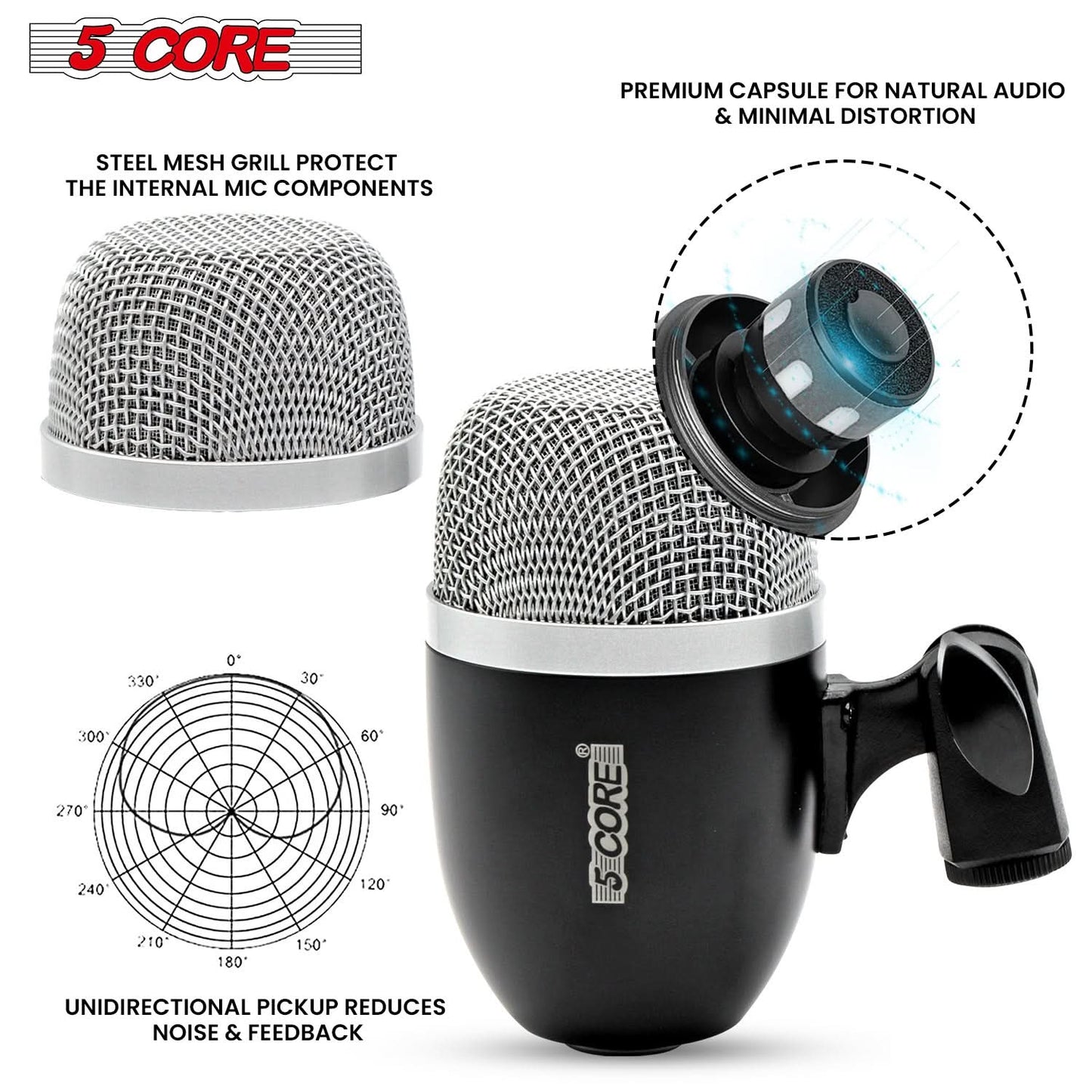 5Core Tom Snare Mic Cardioid Dynamic Microphone for Drum Kit