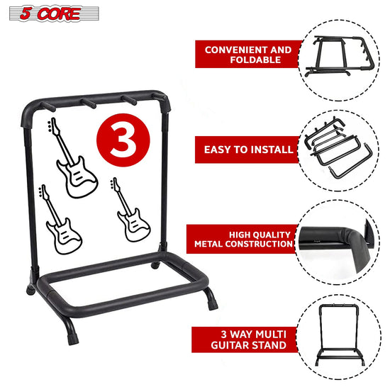 5Core Guitar Rack 3 Slot Multi Guitars Stands Floor Safe Storage for