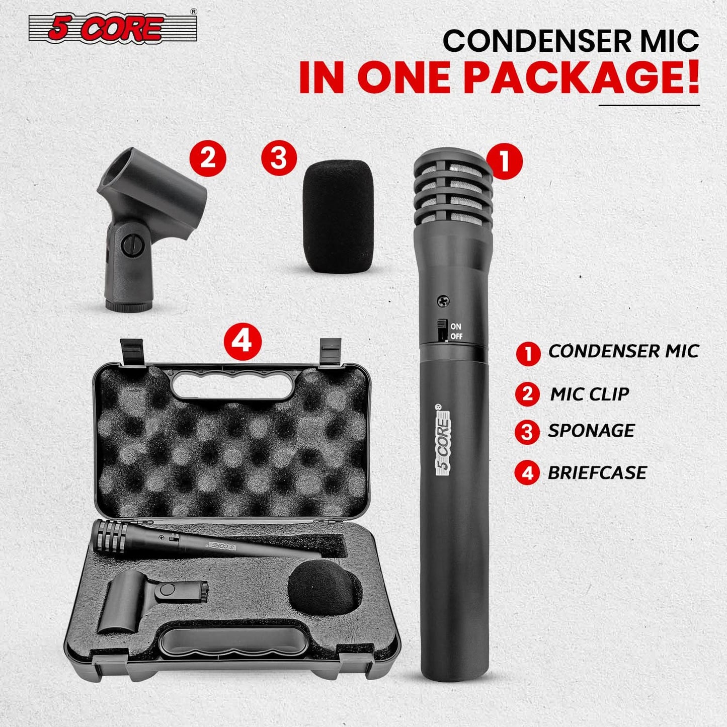 5Core Instrument Microphone Professional XLR Cardioid Pencil Stick