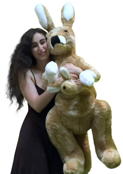 American Made Big Stuffed Kangaroo 42 Inches Tall With Baby in Pouch