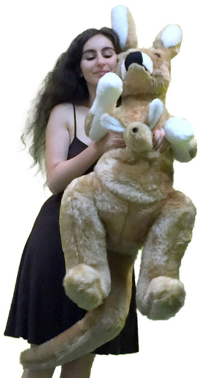American Made Big Stuffed Kangaroo 42 Inches Tall With Baby in Pouch