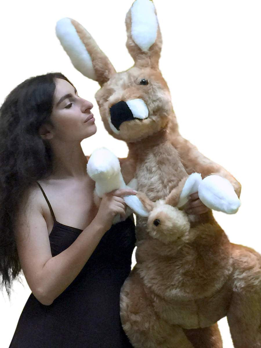 American Made Big Stuffed Kangaroo 42 Inches Tall With Baby in Pouch