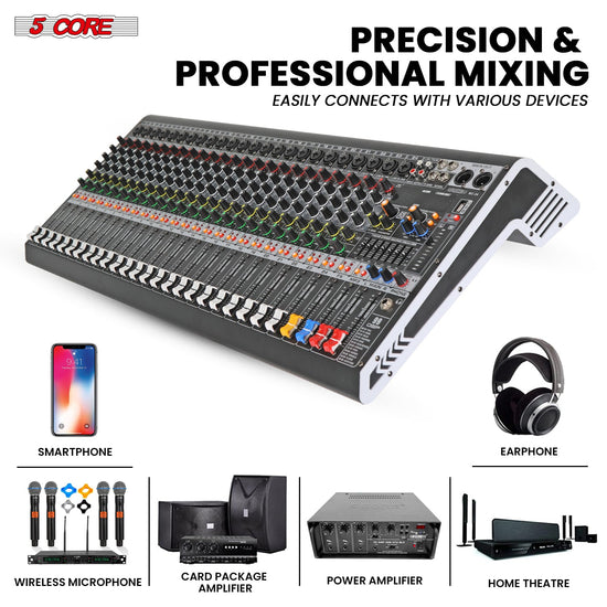 5 Core Audio Mixer 24 Channel DJ Sound Board w Bluetooth USB PC