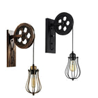 Retro Industrial Pulley Wheel Wall Light Fixture Metal Balloon Cage