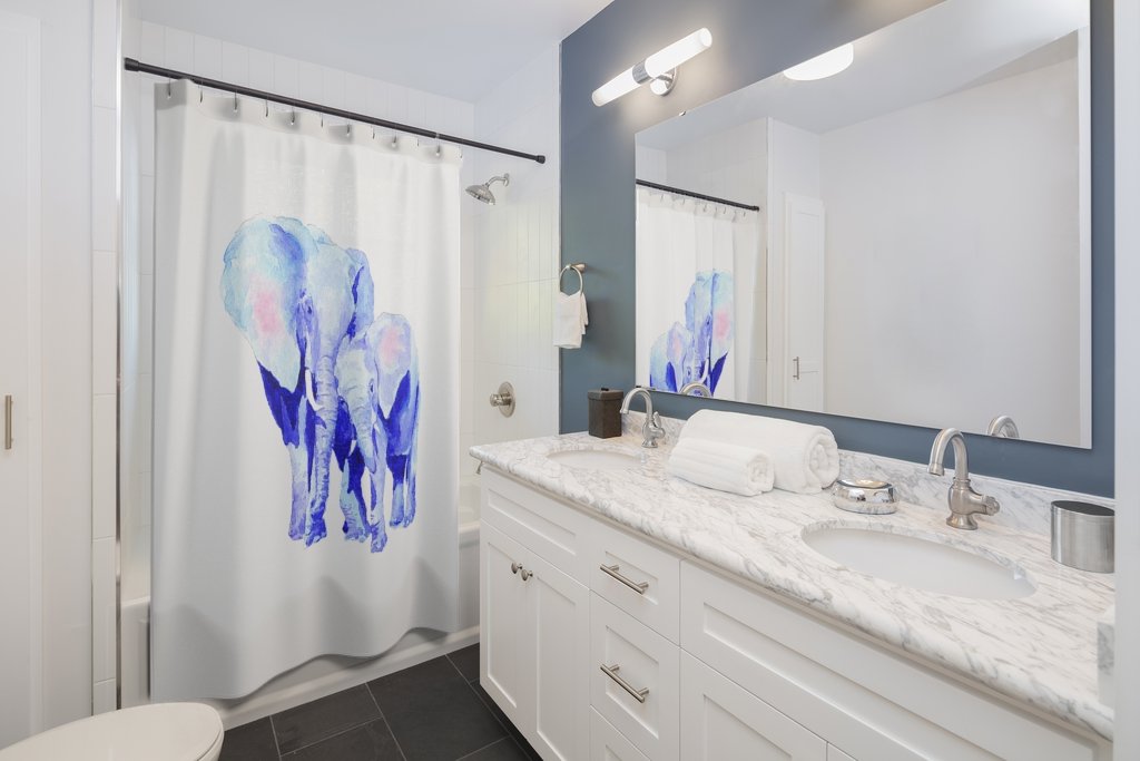 Mother and Baby Auspicious Elephant Shower Curtains Home Decor Main image