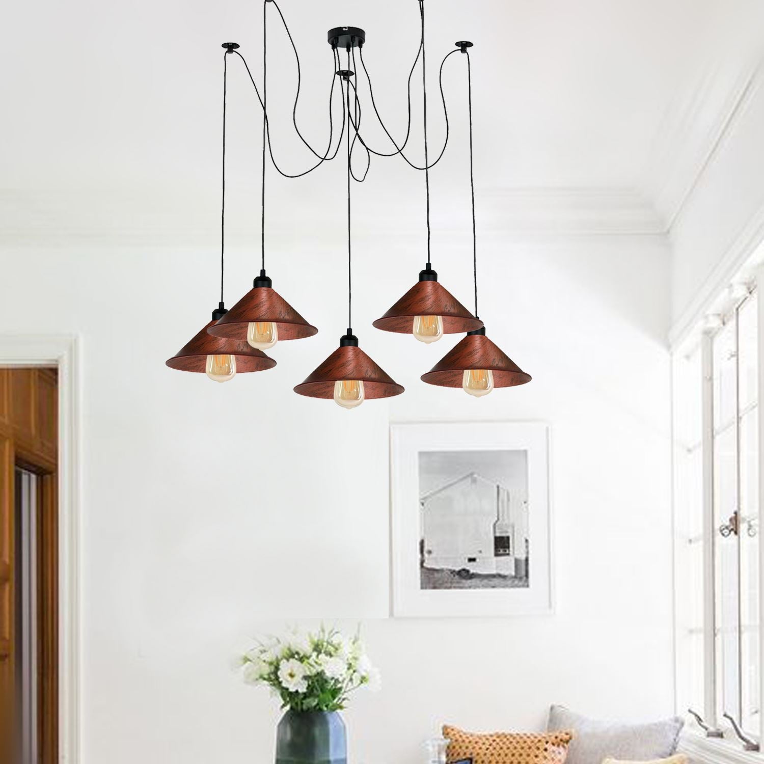 Modern Industrial Rustic Red Spider Metal Shade Hanging Light~3397 Secondary image
