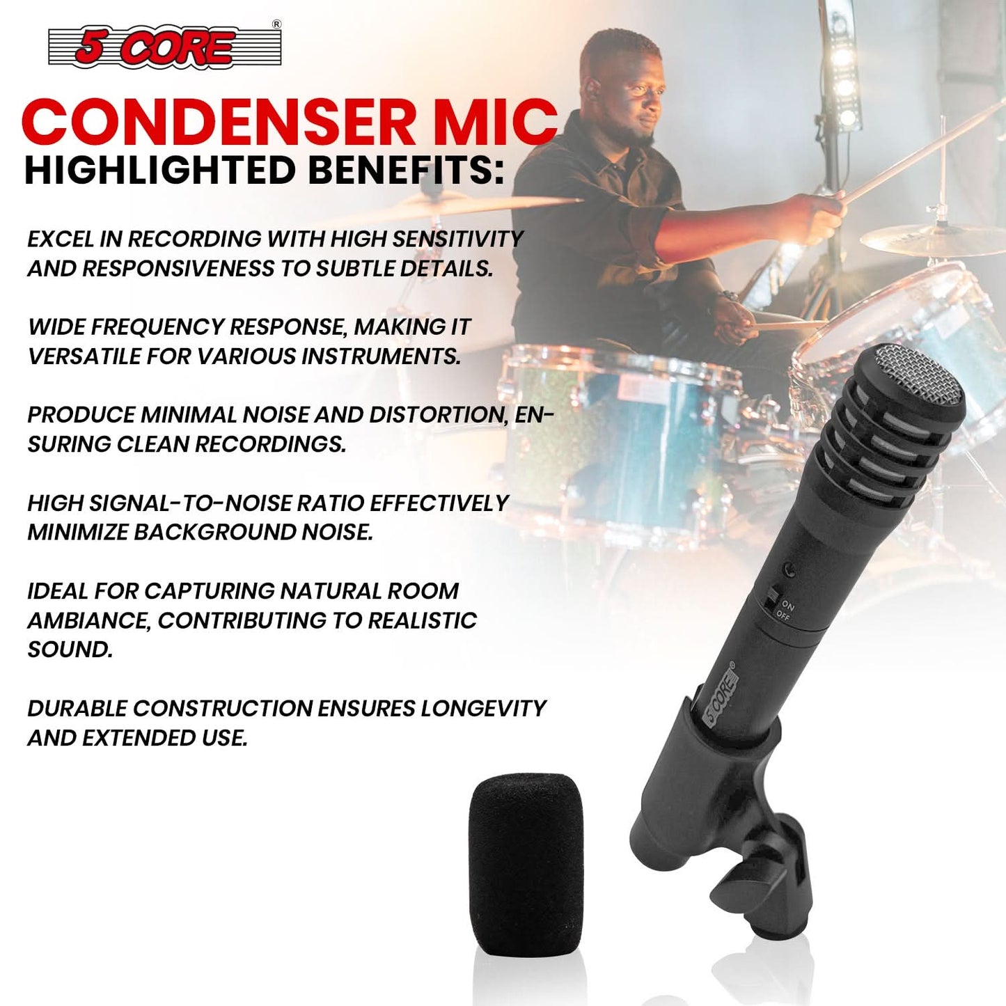 5Core Instrument Microphone Professional XLR Cardioid Pencil Stick