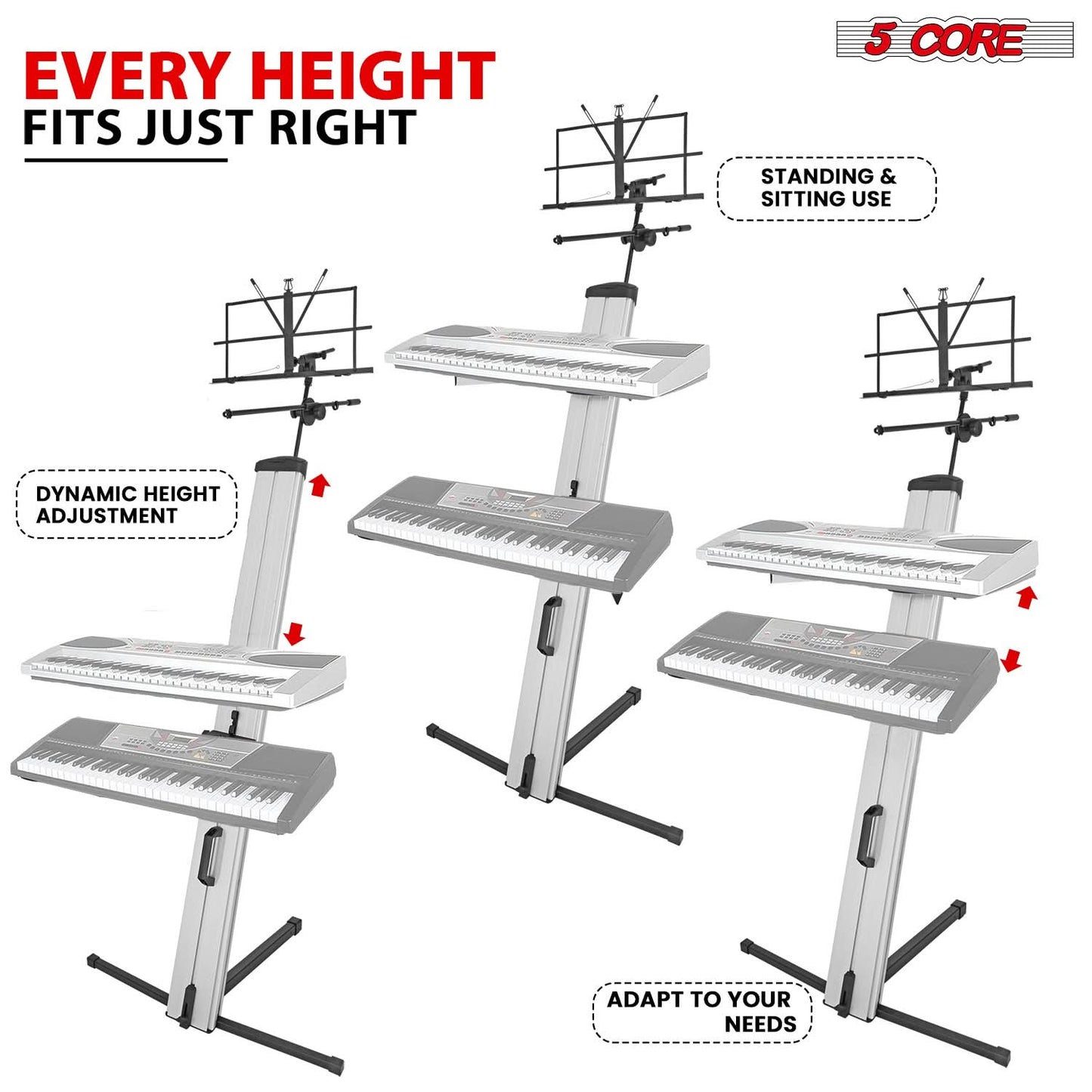 5Core Keyboard Stand 2 Tier Classic Adjustable Electric Piano Sturdy