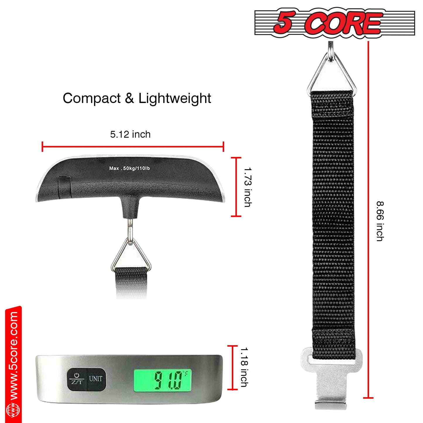 5Core Digital Luggage Scale Travel Weight Scales Hanging Baggage