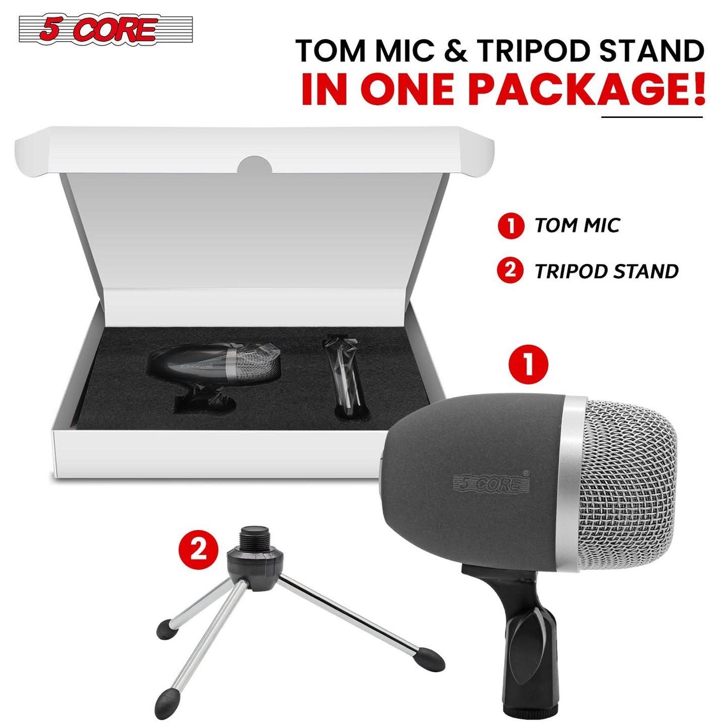5Core Tom Snare Mic Cardioid Dynamic Microphone for Drum Kit