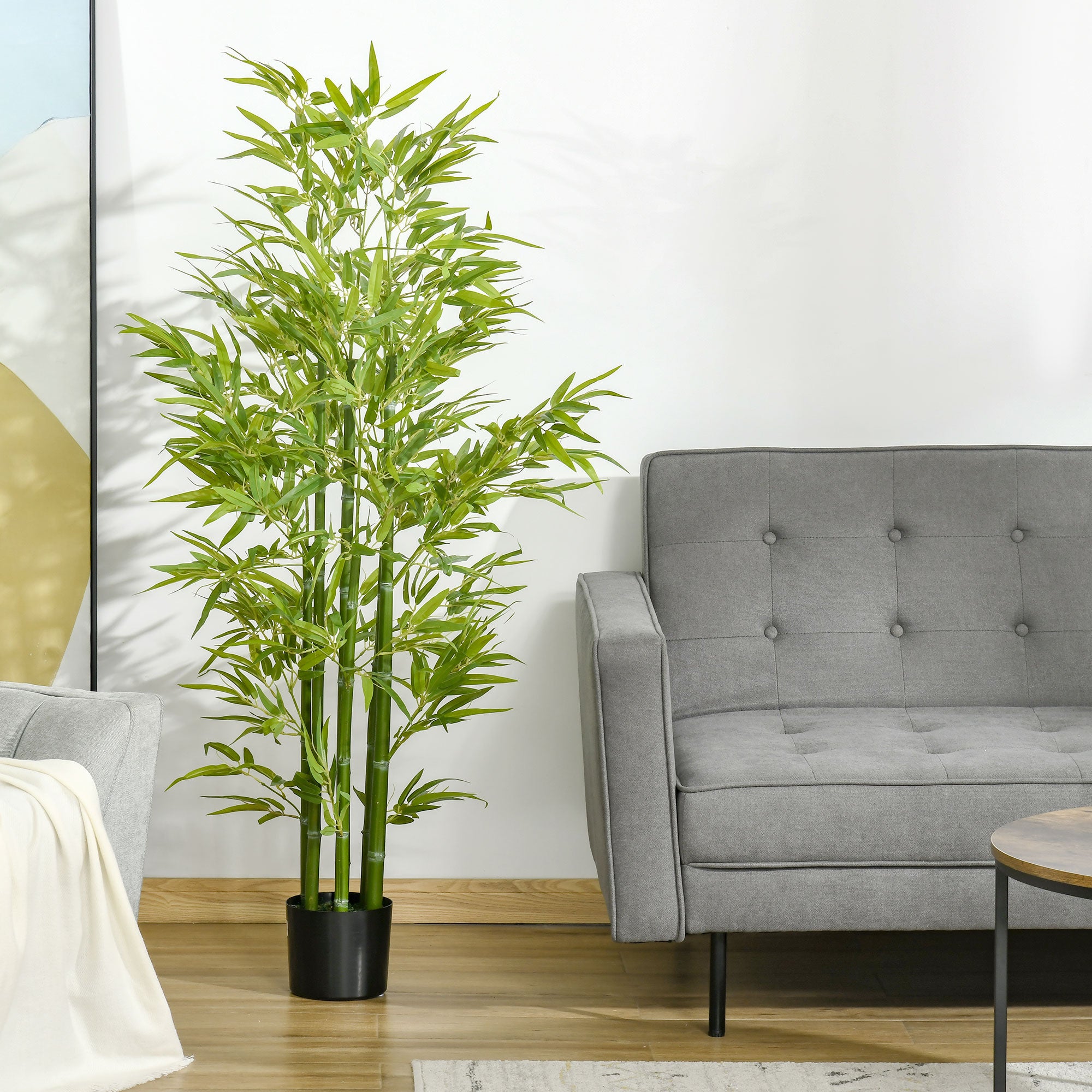 HOMCOM 5FT Artificial Bamboo Tree Faux Decorative Plant in Nursery Pot Main image